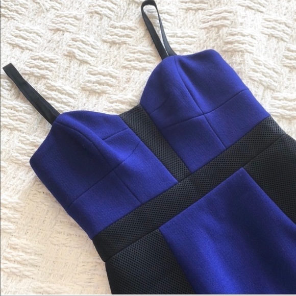 Milly Clarisse Combo Dress Wool Colorblock Cobalt - Picture 2 of 10
